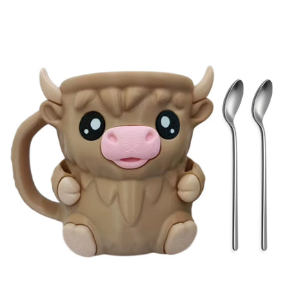Highland Cow Cute Ice Cream Pint Holder with Antifreeze Handle Reusable 3D Printed Popsicle Containers Beer Can Holders Party