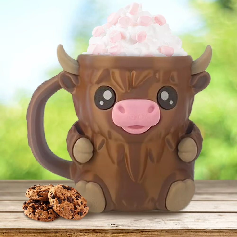 Highland Cow Cute Ice Cream Pint Holder with Antifreeze Handle Reusable 3D Printed Popsicle Containers Beer Can Holders Party