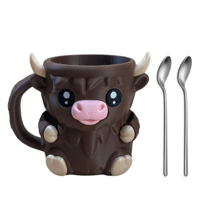 Highland Cow Cute Ice Cream Pint Holder with Antifreeze Handle Reusable 3D Printed Popsicle Containers Beer Can Holders Party