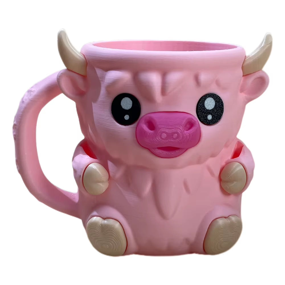 Highland Cow Cute Ice Cream Pint Holder with Antifreeze Handle Reusable 3D Printed Popsicle Containers Beer Can Holders Party