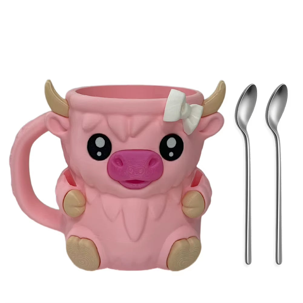 Highland Cow Cute Ice Cream Pint Holder with Antifreeze Handle Reusable 3D Printed Popsicle Containers Beer Can Holders Party