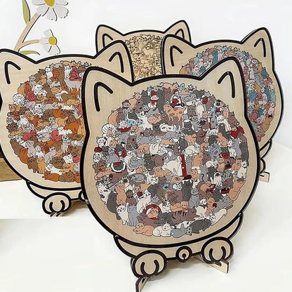 Wooden Cat Puzzle Cat-Shaped Wooden Jigsaw Puzzle Irregular Puzzle Pieces Game Birthday Xmas Gifts for Cat Lovers Home Decor