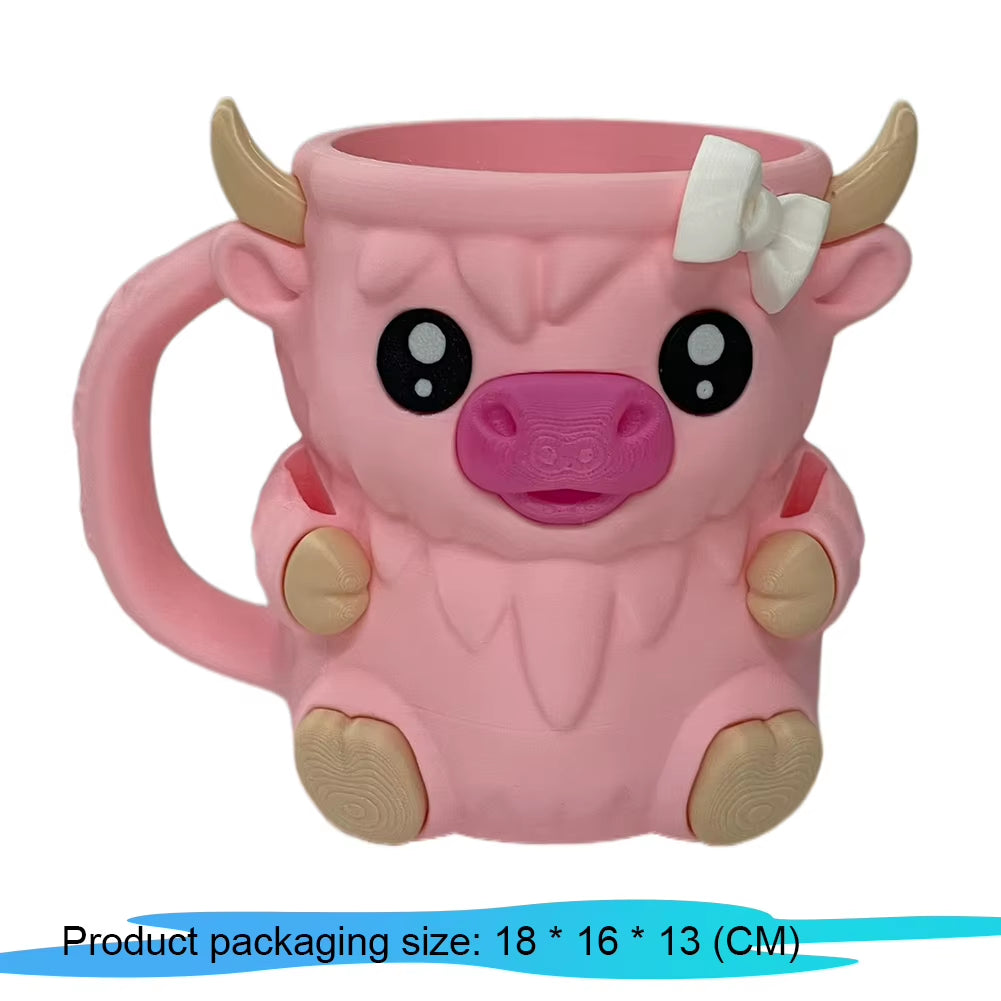 Highland Cow Cute Ice Cream Pint Holder with Antifreeze Handle Reusable 3D Printed Popsicle Containers Beer Can Holders Party