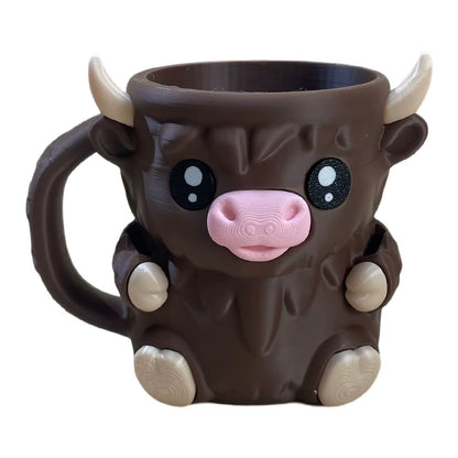 Highland Cow Cute Ice Cream Pint Holder with Antifreeze Handle Reusable 3D Printed Popsicle Containers Beer Can Holders Party