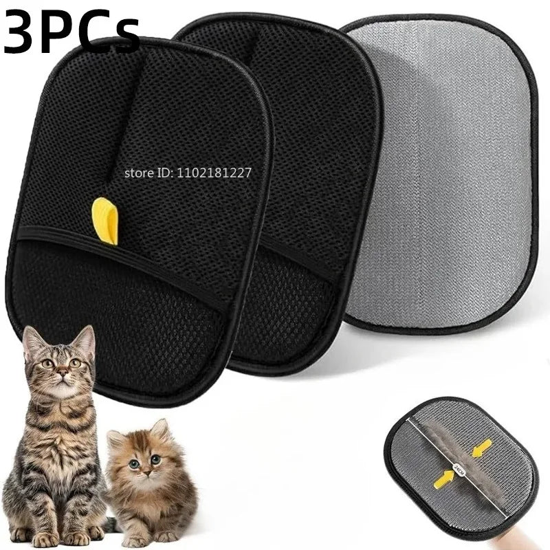 Pet Hair Removal Set Tool Reusable Static Removal Gloves Double-Sided Grooming Gloves Remove Dog Cat Fur Hair for Carpets Sofa