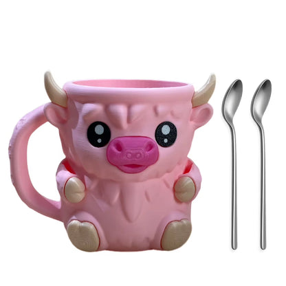 Highland Cow Cute Ice Cream Pint Holder with Antifreeze Handle Reusable 3D Printed Popsicle Containers Beer Can Holders Party