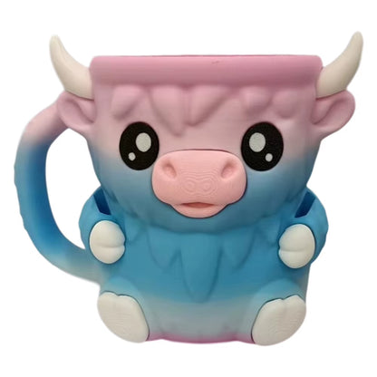 Highland Cow Cute Ice Cream Pint Holder with Antifreeze Handle Reusable 3D Printed Popsicle Containers Beer Can Holders Party