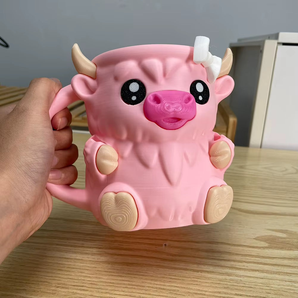 Highland Cow Cute Ice Cream Pint Holder with Antifreeze Handle Reusable 3D Printed Popsicle Containers Beer Can Holders Party