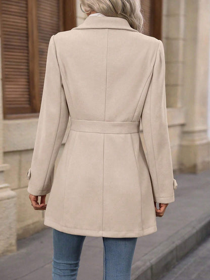 Elegant Single-Breasted Woolen Coat Buttons Lapel Mid-Length Jacket Temperament Commuter Outwear Clothing for Women