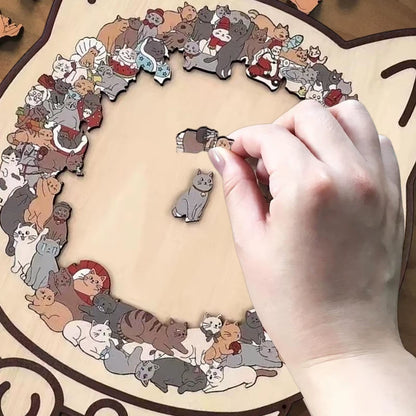 Wooden Cat Puzzle Cat-Shaped Wooden Jigsaw Puzzle Irregular Puzzle Pieces Game Birthday Xmas Gifts for Cat Lovers Home Decor