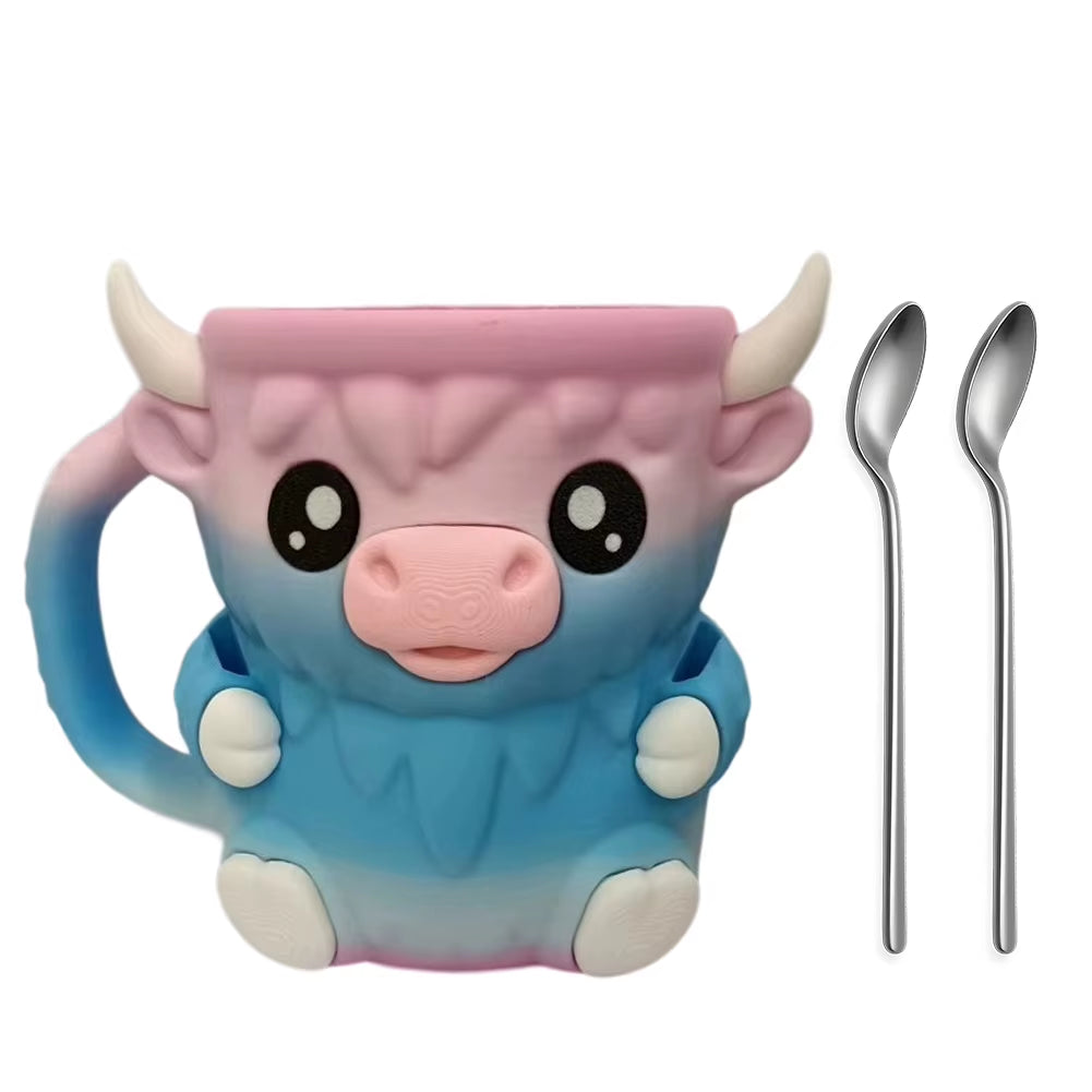 Highland Cow Cute Ice Cream Pint Holder with Antifreeze Handle Reusable 3D Printed Popsicle Containers Beer Can Holders Party