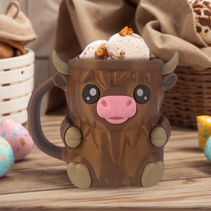 Highland Cow Cute Ice Cream Pint Holder with Antifreeze Handle Reusable 3D Printed Popsicle Containers Beer Can Holders Party