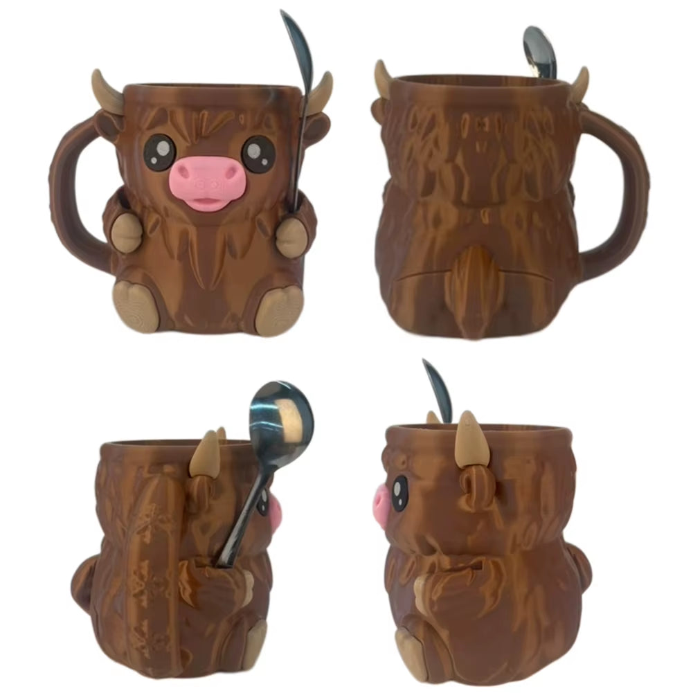 Highland Cow Cute Ice Cream Pint Holder with Antifreeze Handle Reusable 3D Printed Popsicle Containers Beer Can Holders Party