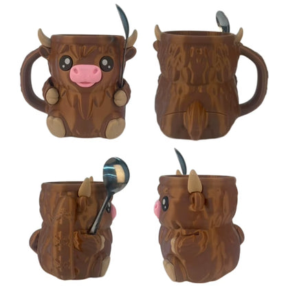 Highland Cow Cute Ice Cream Pint Holder with Antifreeze Handle Reusable 3D Printed Popsicle Containers Beer Can Holders Party