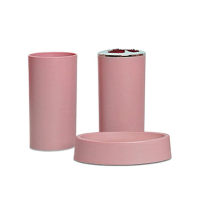 Bathroom Accessory Set 6 Pieces with Trash Can Pink Plastic Soap Dispenser and Toothbrush Holder for Apartment Essentials